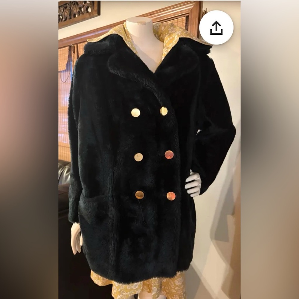 Sears Plush Black Teddy Jacket with Gold Accents